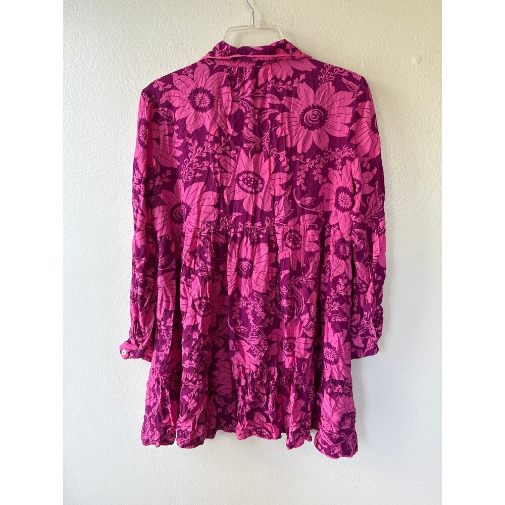 NEW! Anthropologie Tunic Floral Red Pink Sleep Set Top and Bottom Shorts size M - Picture 9 of 15